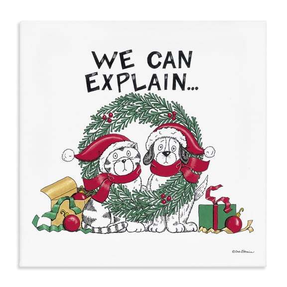 Stupell Industries Contemporary Cat & Dog Christmas Humor Canvas Art, 17 x 17, by Deb Strain
