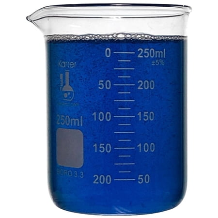 250ml Beaker, Low Form Griffin, Borosilicate 3.3 Glass, Double-Scale Graduations, Karter Scientific 247I4 (Pack 1)