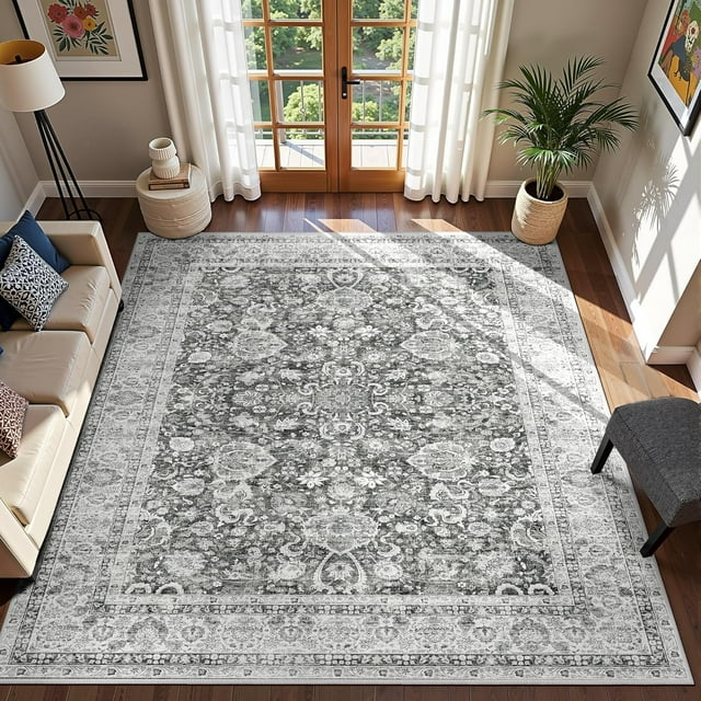 Boho Vintage Round Rug ft- Faux Wool Dreely Washable Area Rug Small Distressed Throw Rugs Floor Carpet for Door Mat Entryway Bedrooms Laundry (Round - ; Diameter Border )