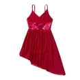 thumbnail image 4 of Alvivi Big Girls Sequins V-Neck Lyrical Dress Irregular Hem Ballet Latin Dance Leotard 5-14 Burgundy XXL, 4 of 7
