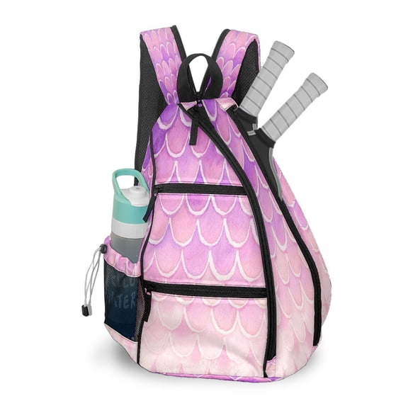 Pickleball Bag with Padded Back, Purple Mermaid Scales Multi-Compartment Paddle Backpack, Lightweight Nylon Sports Bag for Men & Women