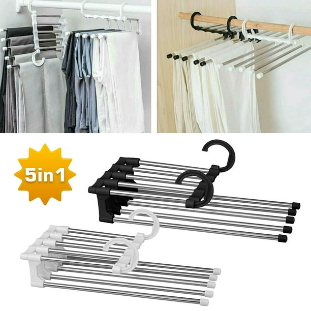 EEEkit Stainless Steel Pants Hangers, 5 in 1 Pants Rack Space Saver