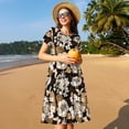 thumbnail image 4 of Naloa Retro Hydrangeas Print Womens Summer A-Line Dress with Pockets,Short Sleeve Dresses,Flowy Beach Swing Dress for Vacation Travel, 4 of 6