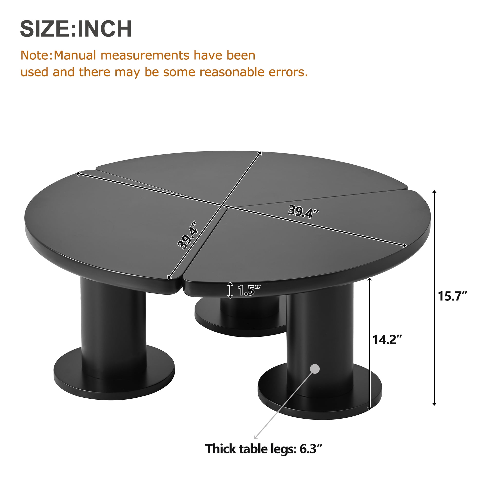 MAYEERTY Φ39.4'' Easy Assembly Round Petal-Shaped Coffee Table, Cream Style Center Table with 3 Thick Legs, Minimalist Irregular End Table with Sleek Round Edges for Living Room, Black