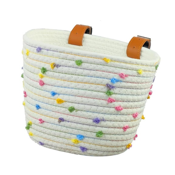 funtasica Kids Bike Basket Basket Cartoon Storage Basket with Adjustable Straps for Children Riding Mountain Road Bikes White