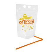 Fun Express Fiesta Collapsible Plastic Drink Pouches with Straws - 25 Pc.