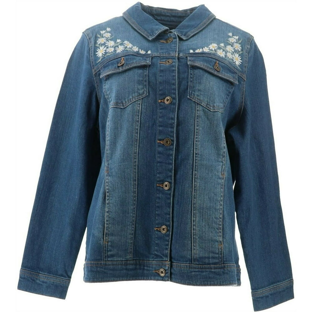 Denim & Co. - Denim& Co Denim Jacket Embroidery Women's A353978 - Walmart.com - Walmart.com