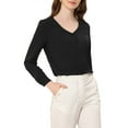 thumbnail image 4 of INSPIRE CHIC Women's Chiffon V Neck Long Sleeve Work Blouse Top L Black, 4 of 5