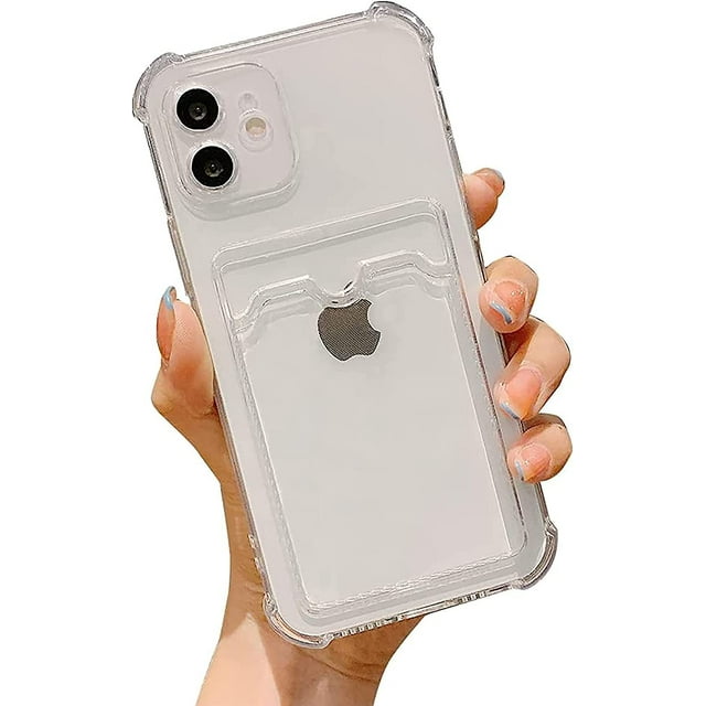 Clear Wallet Phone Case for iPhone , Upgrade Clear Card Slot Case, Slim Fit Protective Soft TPU Shockproof Wallet Case with Cute Card Holder Pocket for Apple iPhone13 mini,White