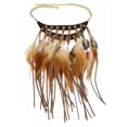 thumbnail image 3 of Collares de plumas preciosas exageradas con diseño indio y cadena de plumas de cuero estilo étnico turco para mujer, joyería llamativa, marrón, 3 of 5