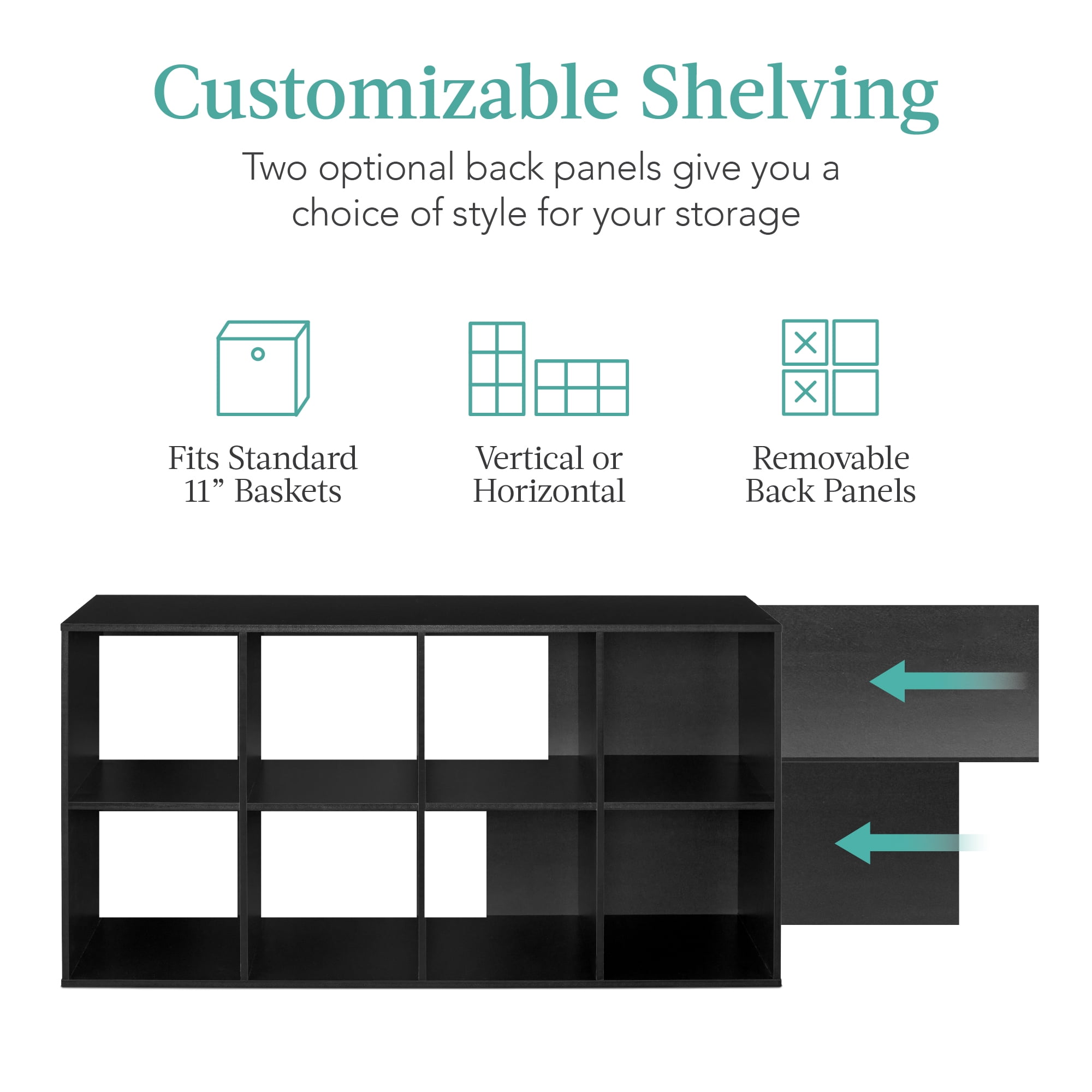 Best Choice Products 8-Cube Bookshelf, 11in Display Storage System, Organizer w/ Removable Back Panels - Black