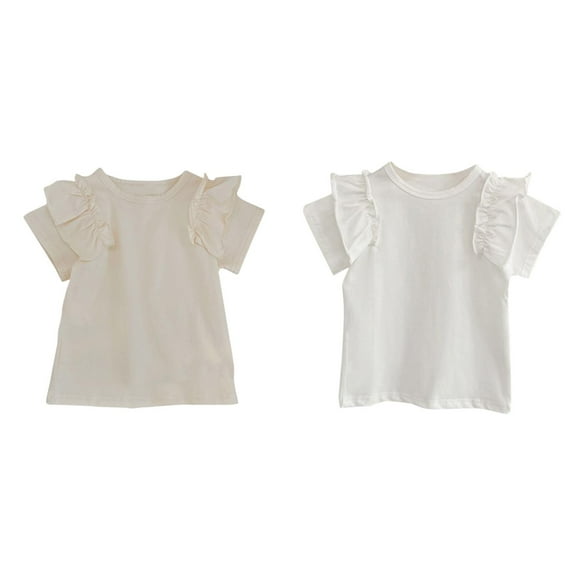 2-Pack Rib Knit Girls Tops - Short Sleeve Lettuce Trim Ribbed Girl Shirts - Stripe/Floral/Solid