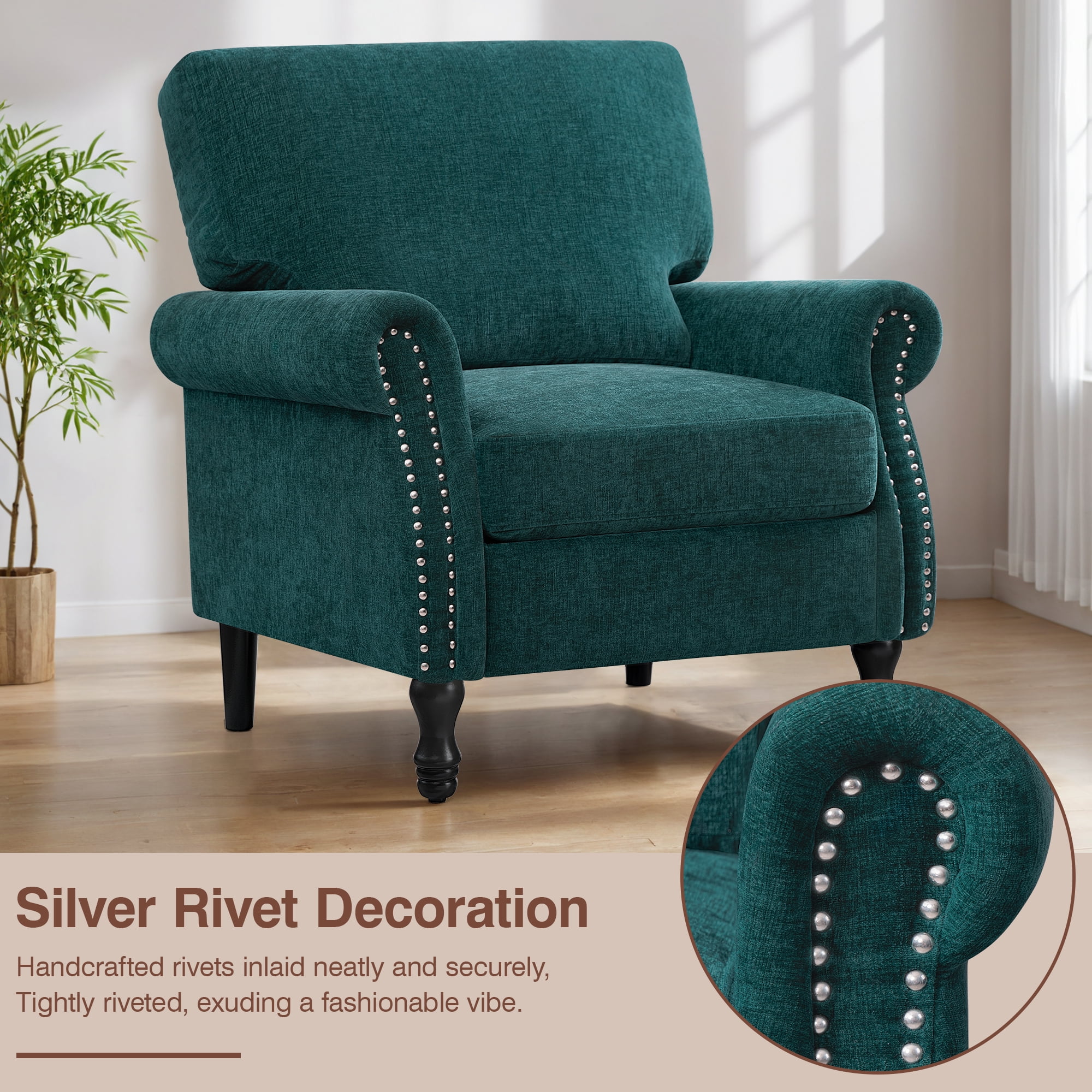 COOLHUT Modern Accent Chair Armchair, Linen Fabric Upholstered Comfy Single Sofa with Solid Wood Frame for Living Room, Green