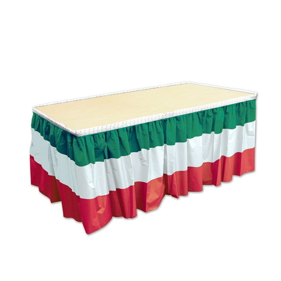 Beistle Pack of 6 Red, White and Green Italian Decorative Plastic Table Skirtings 14'
