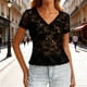 thumbnail image 1 of TaTaai Women's Slim Fit Blouse Short Sleeve V-Neck Delicate Embroidered Mesh Sheer Detail Base Layer Summer Top Gift, 1 of 6