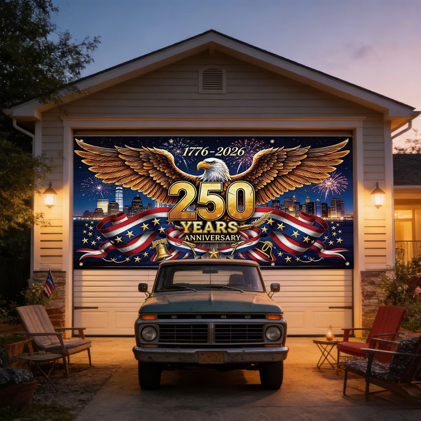157.4X72.8 In 250Th Usa Anniversary Patriotic Garage Door Cover Bird Flag 4Th Of July Decor