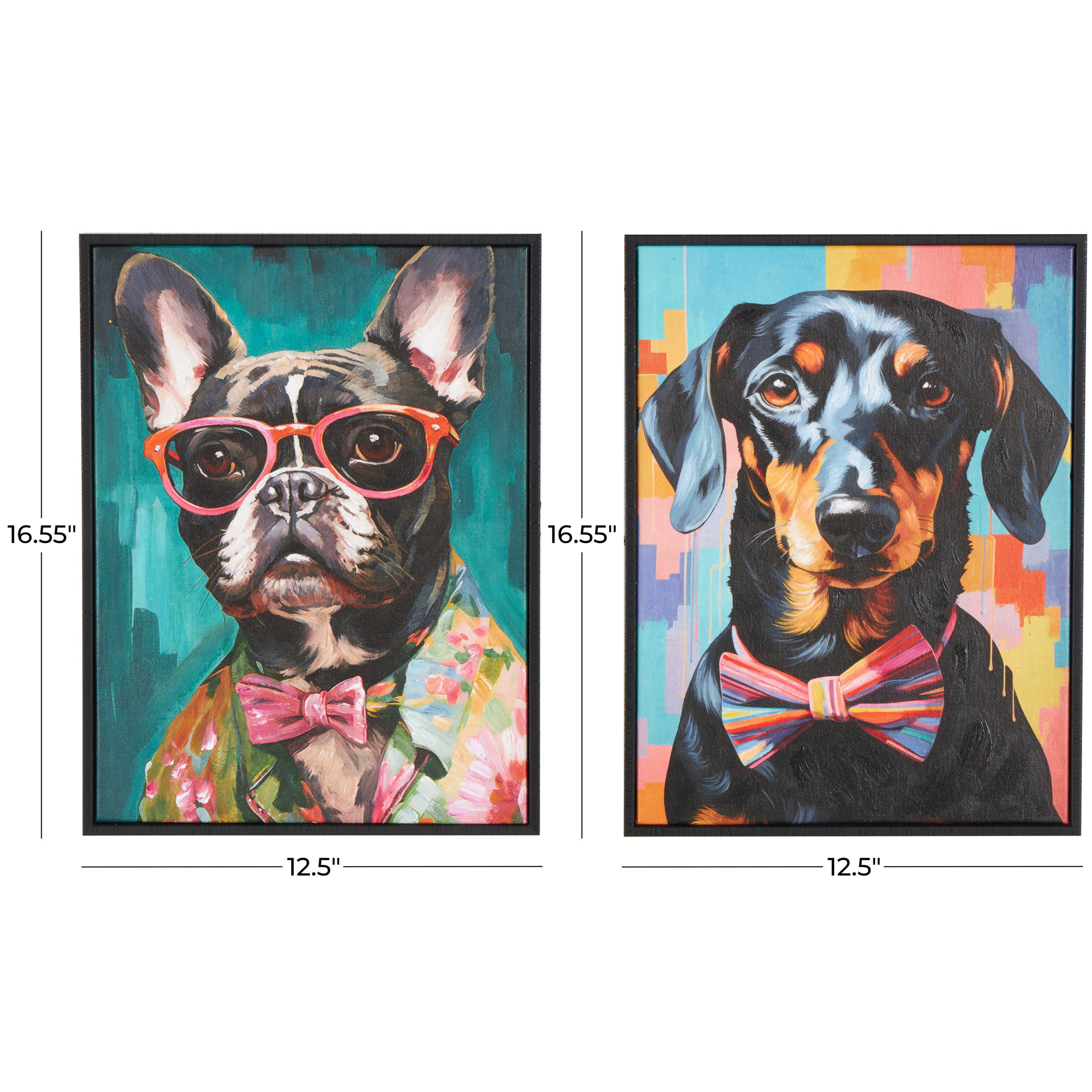 13" x 17" Chic Dog Framed Wall Art with Glasses and Bow Tie, by DecMode (2 Count)