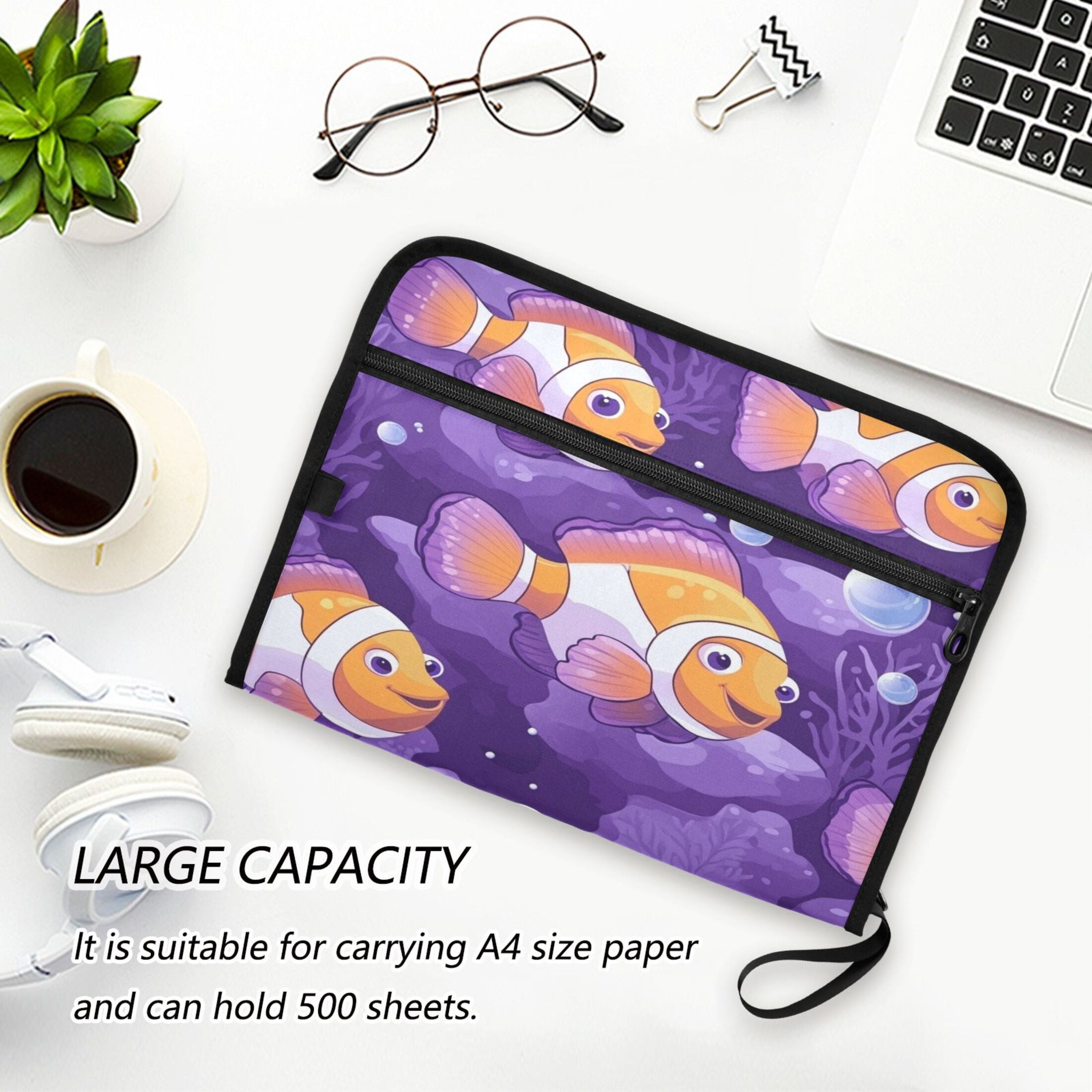 WOBOGO Tropical Clownfish Expanding File Folder Letter Size Accordion Filing Organizer 13 Pocket Separate Organ Pocket
