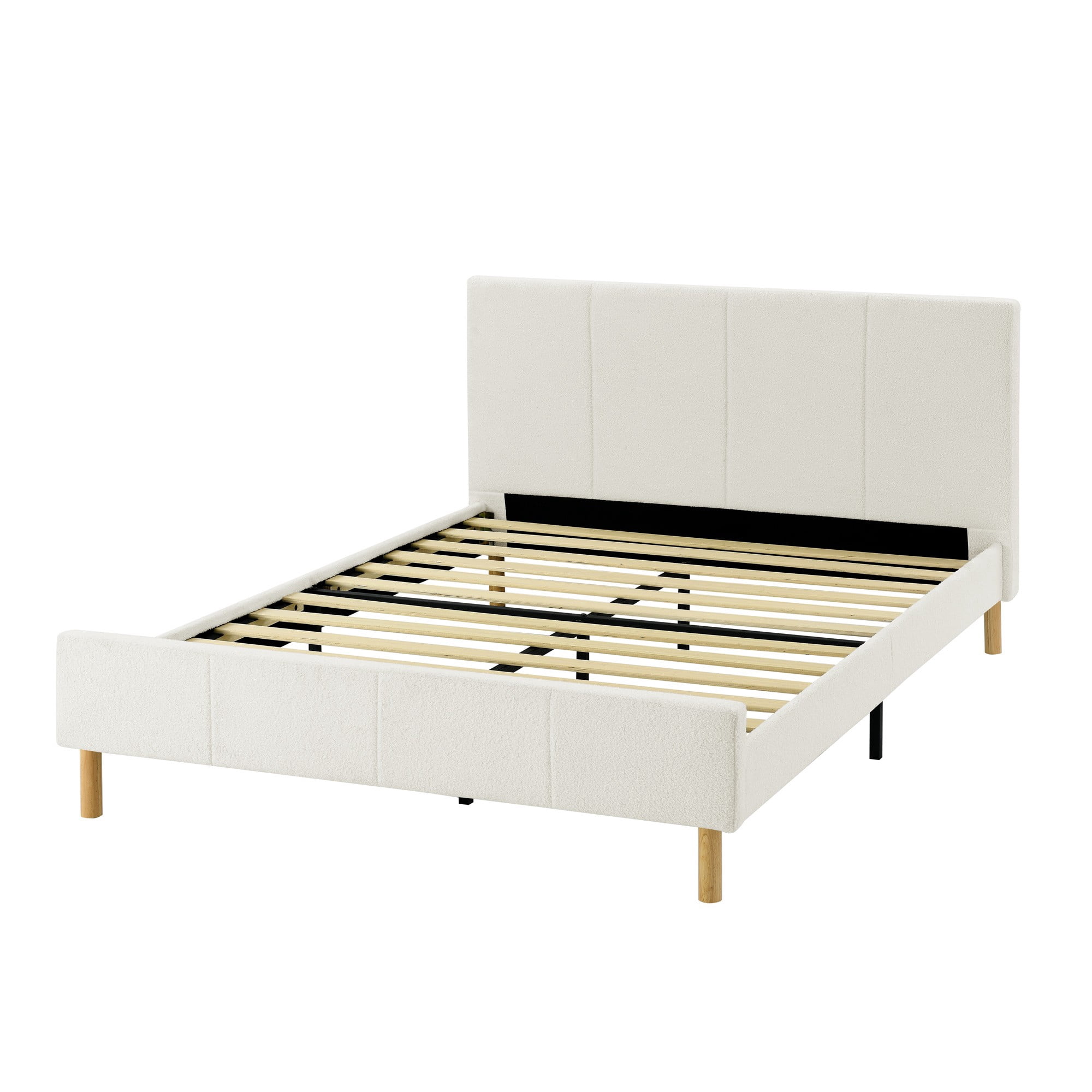 Gewnee King Size Platform Bed Frame with Upholstered Teddy Velvet Headboard - Wood Slat Support, Sturdy Construction.No Box Spring Required