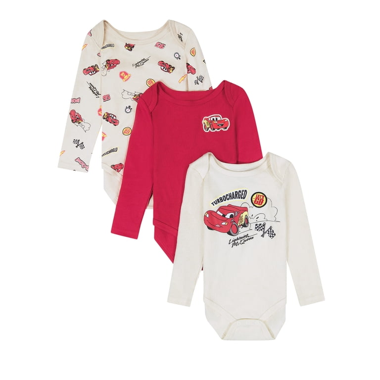 Disney Pixar Cars Baby Long Sleeve Bodysuit, 3-Pack photo 1
