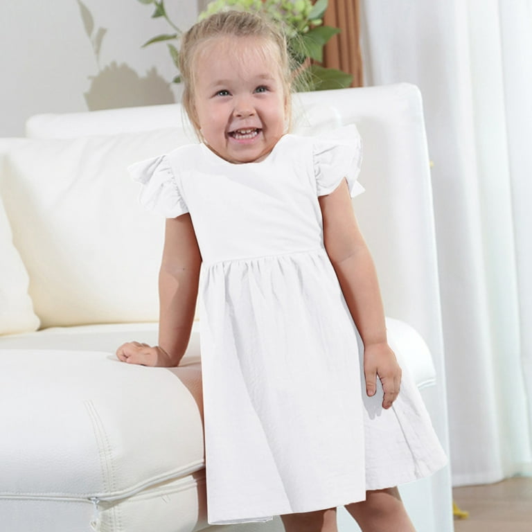 ketyyh-chn99 White Toddler Girl Dress Girls Tie Back Short Sleeve Ruffle  Hem Off Shoulder Casual Elegant Dresses 4-12 Years