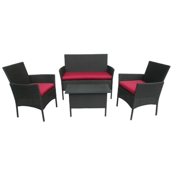Resin Wicker/Steel Contemporary Settee Group with Cushions (Set of 4)