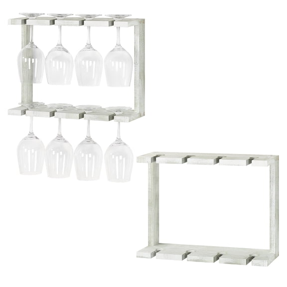 OYEAL 2-Pack 2-Tier Wall Mounted Wine Glass Holder, Green & White Stemware Storage Rack, Ideal for Kitchen, Dining Room and Home Bar