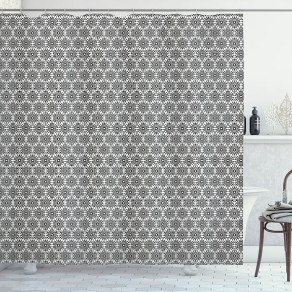 Ambesonne Abstract Geometry Shower Curtain, Monochrome Flower, 69"Wx84"L, Charcoal Grey White