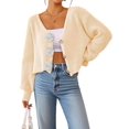 thumbnail image 3 of Chic 3D Flower Crop Cardigan Sweaters for Female Fall Loose Open Front Long Sleeve Knitted Cozy Outerwear Apricot S, 3 of 9