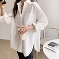thumbnail image 2 of HJYCHN Women's Tops Button Down Shirts Drop Shoulder Oversized Blouse Long Sleeve Boyfriend Dress Shirt with Pockets Shirts for Women White One Size, 2 of 8