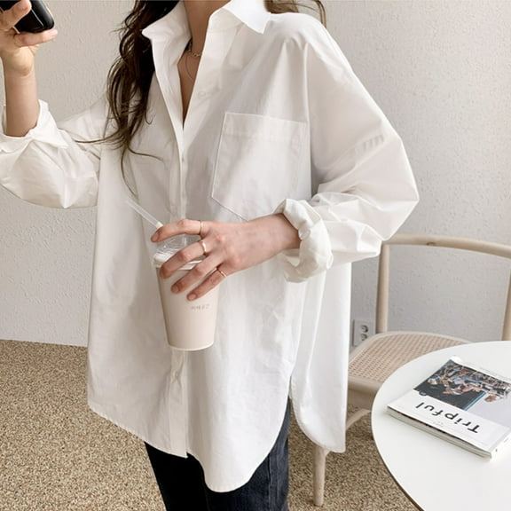 Women Button Down Shirts Drop Shoulder Oversized Blouse Long Sleeve Boyfriend Dress Shirt With Pockets Women up Shirt Womens Colla Button down Shirt Large Womens Shirts And Blouses Extra Long Sleeve T