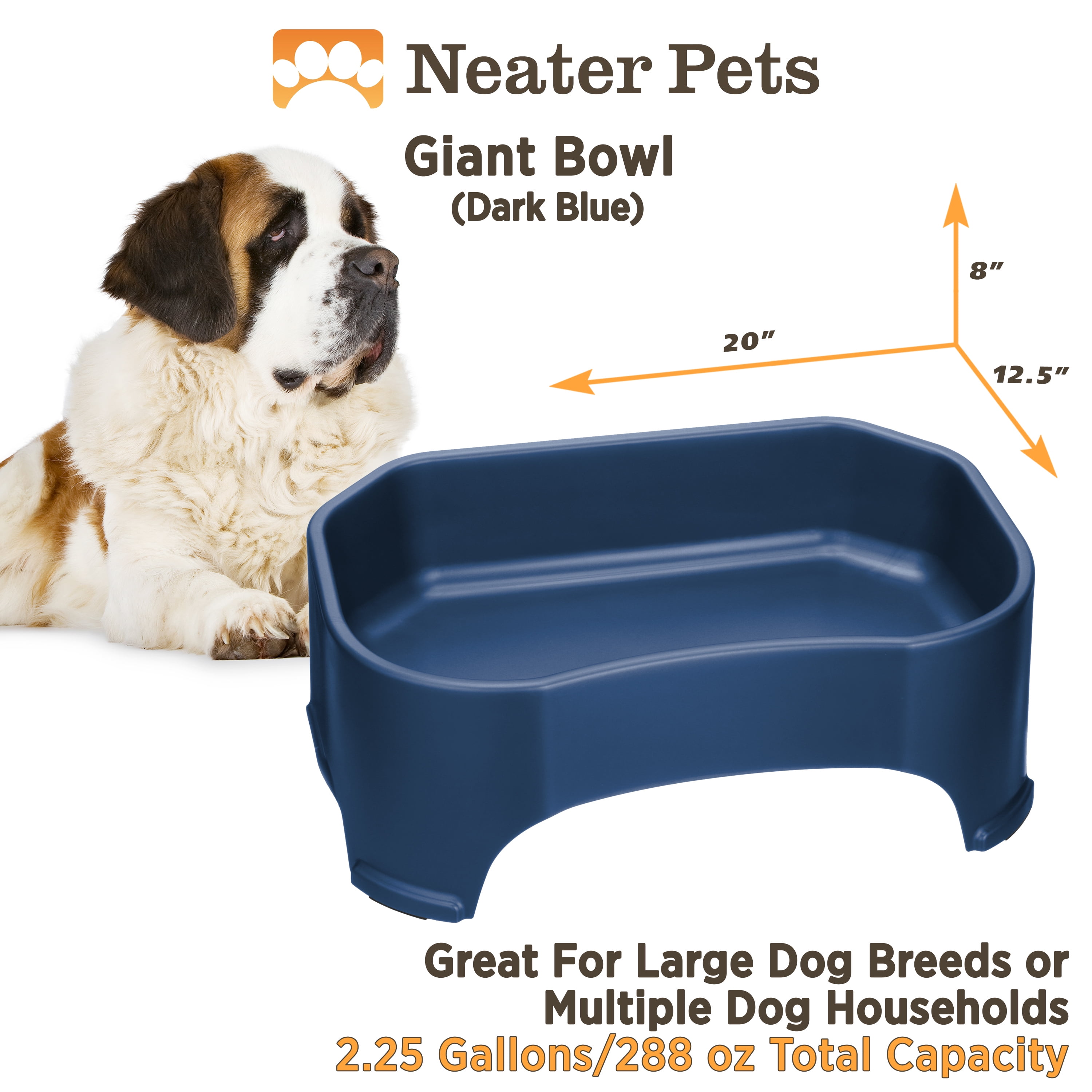 Neater Pets Giant Bowl for Large Dogs - Plastic Trough Style Food or Water  Bowl, Gunmetal, 2.25 Gallon (288 oz.) 