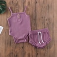 thumbnail image 2 of Franhais 2 Pcs Newborn Girl Shorts Set, Knitted Suspenders Jumpsuit + High Waist Shorts Outfits, 2 of 7