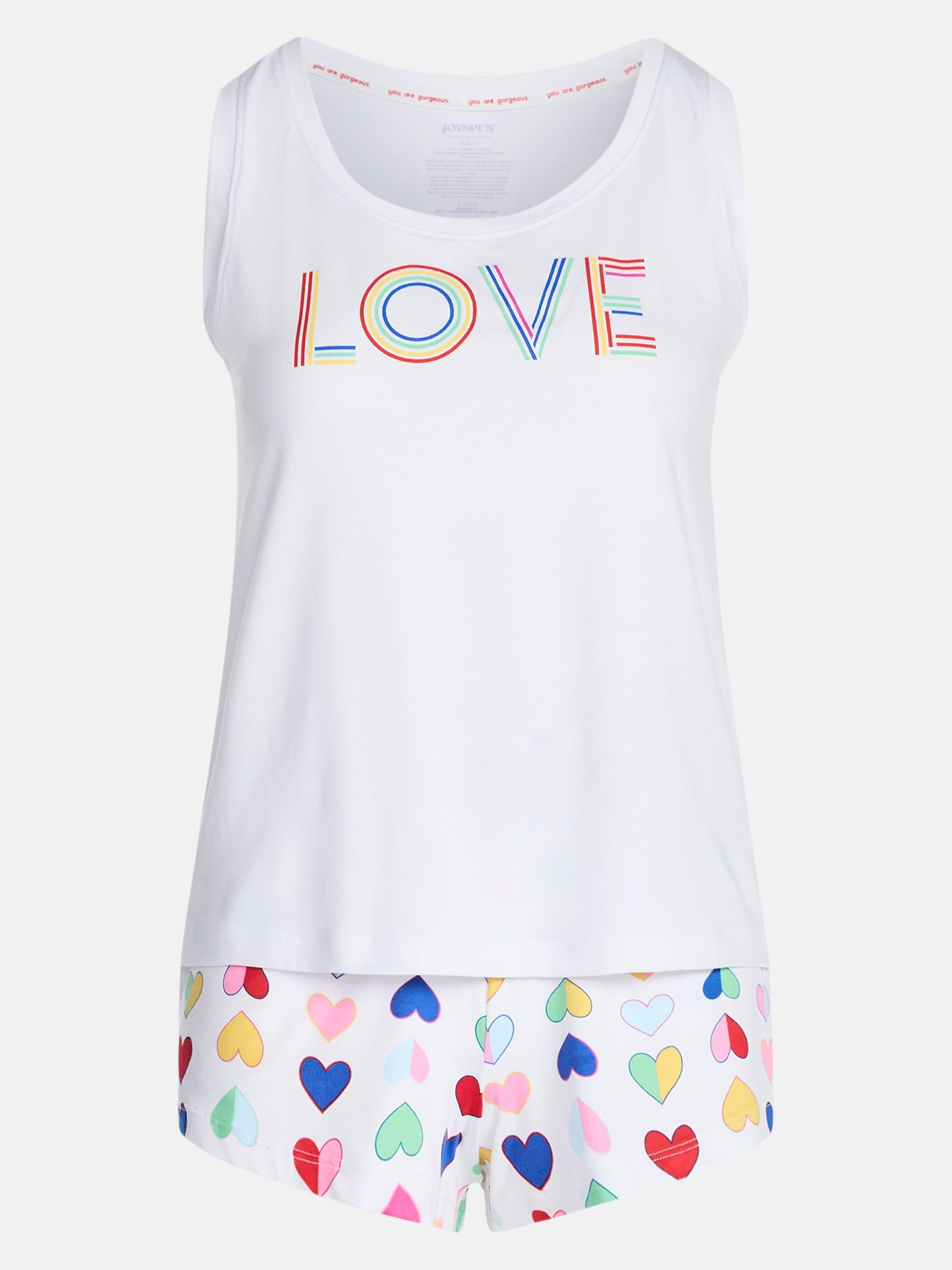 Joyspun Women's Tank Top and Shorts Pajama Set, 2-Piece, Sizes XS-3X