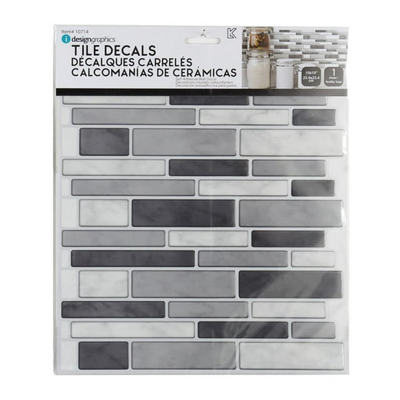 Tile Wall Decals Peel and Stick Self-Adhesive Multi Rectangle 10" x 10" - iDesign