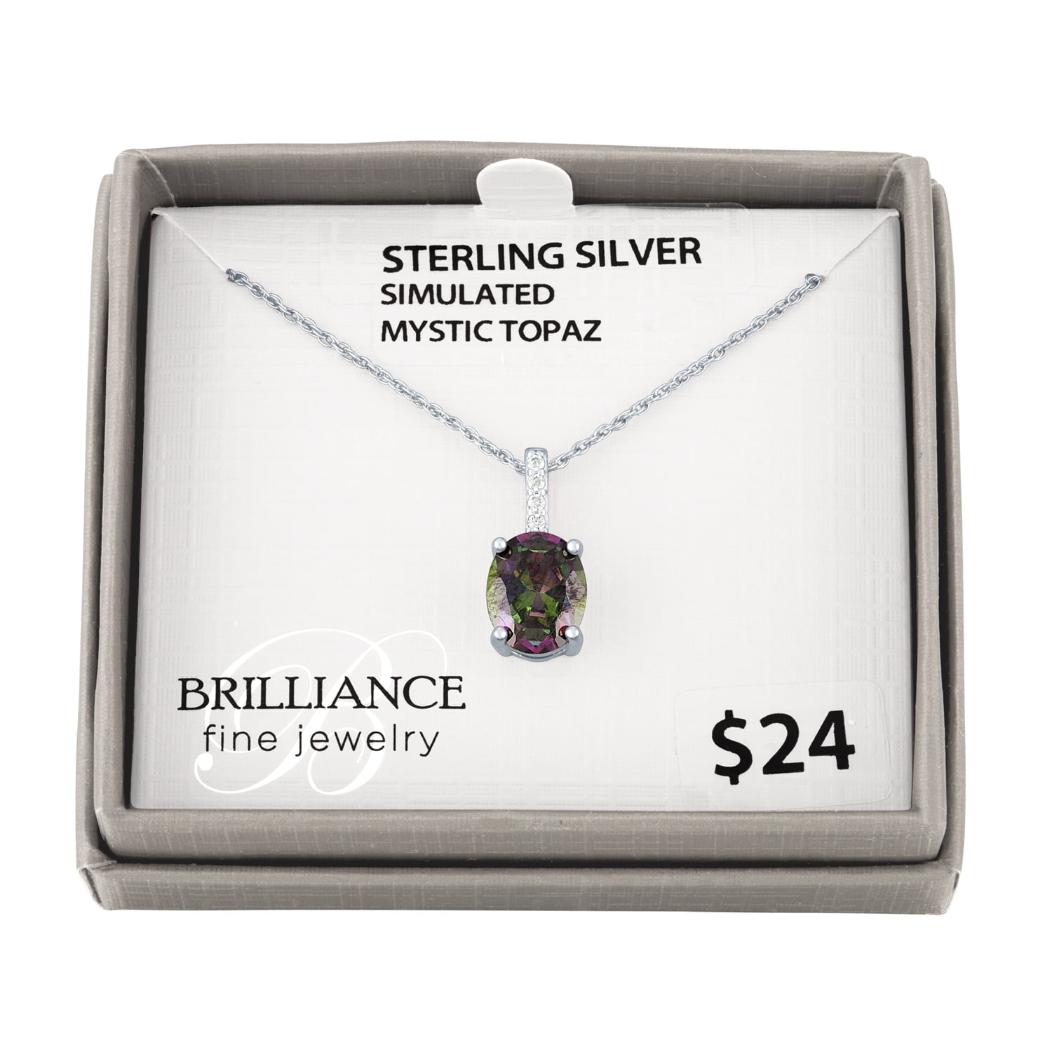 Ladies Brilliance Fine Jewelry Sterling Silver Simulated Mystic Topaz & CZ Necklace, 18"