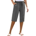 thumbnail image 2 of Women's Plus Size Pants Women'S Cotton And Linen Pocket Elastic Casual Pants Women'S Pants Five Quarter Pants,Gray Women's Plus Size Pants S, 2 of 5