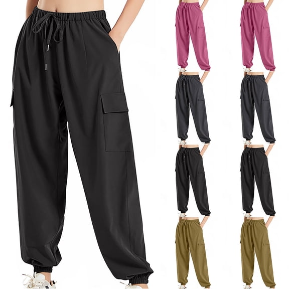 KeShDi Cargo Sweatpants for Women Clearance Clothes Under $5.00 Women's Casual Solid Daily Leggings Sports Workwear Pants Army Green M