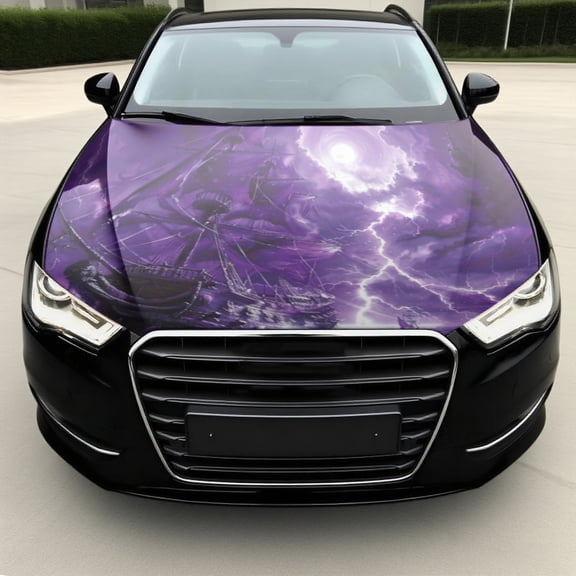 Pirate Ship & Skull Decal - Purple Lightning Storm Design for Car, SUV, and Truck Covers, Vinyl Sticker with Moonlit Sailing Scene | Auto Accessories & Trucker Decor, Vehicle, Eyecatching Artwork, Hi