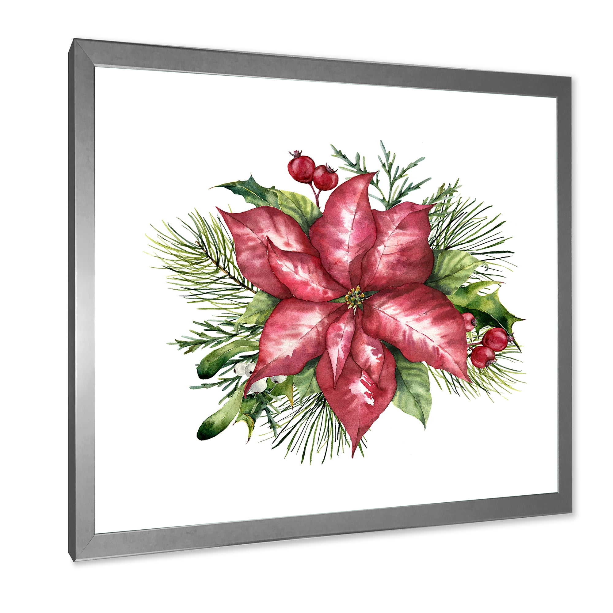 Designart 'Christmas Fir Branch and Holly Mistletoe Berries III' Traditional Framed Art Print