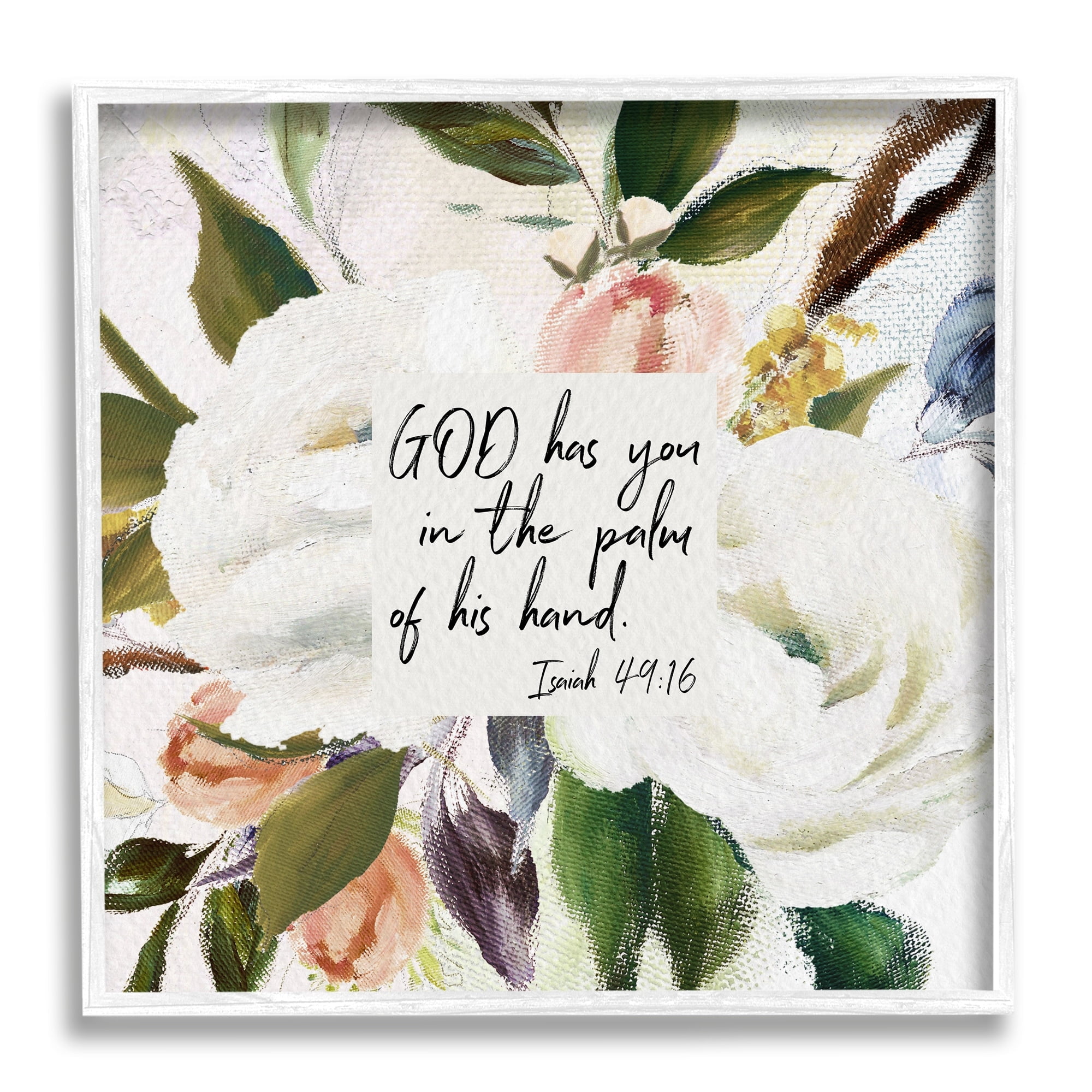 Stupell Industries Palm Of His Hand Religious Calligraphy Traditional Blossom Framed Wall Art, 24 x 24, Design by Amy Brinkman