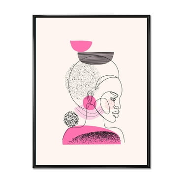 Designart 'One Line Portrait of Afro American Women V' Modern Framed Canvas Wall Art Print