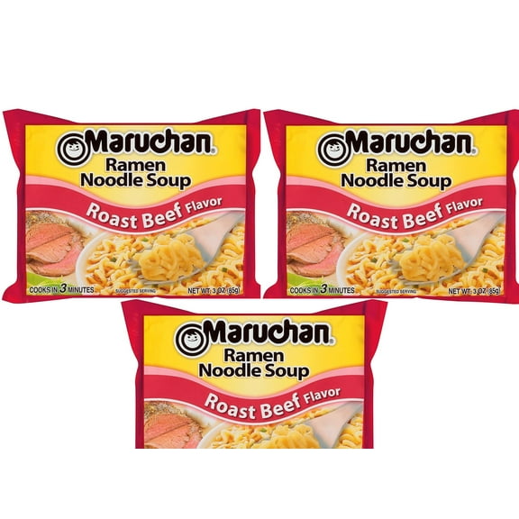 Maruchan Ramen Noodle Soup Roast Beef Flavor Cooks in 3 Minutes 3 Oz Pack of 3