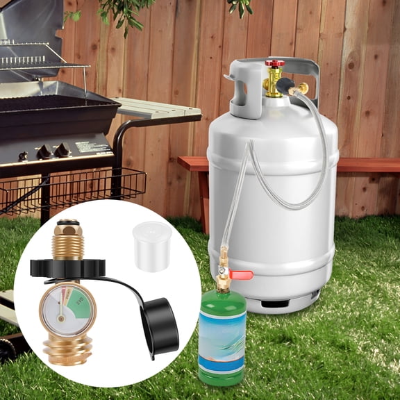 Propane Tank Gauge Level Indicator Propane Tank Adapter with Gauge Brass POL to QCC1 Propane Tank Converter for RV Camper Barbecue Grill Easy Install