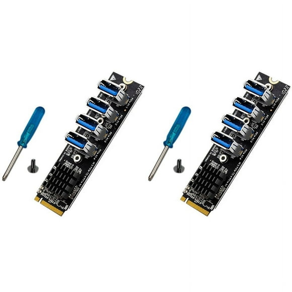 2X M.2 M-Key Pcie Expansion Cards M.2 to Pci-E X1 4 Port USB3.0 Graphics Card Expansion Adapter ASM1184E M.2 Adapter