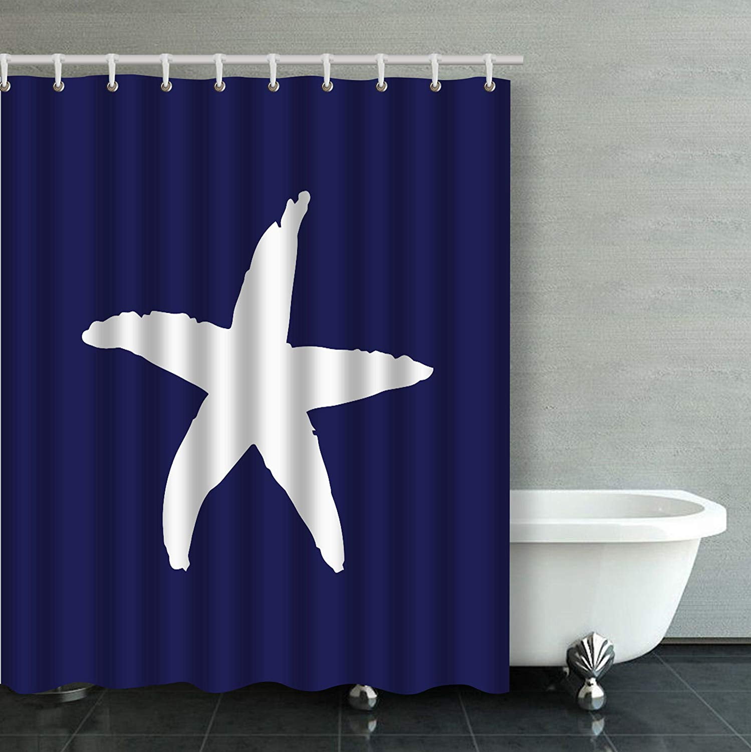 ARTJIA Navy Blue Nautical Sea Star Bathroom Shower Curtain 66x72 inches