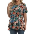 thumbnail image 3 of Fantaslook Plus Size Womens Tunic Tops Short Sleeve Casual Floral Shirts Swing Flare Dressy Blouses, 3 of 9