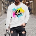 thumbnail image 2 of Fashion Men's Print Top, Long Sleeve Crew Neck, Smiley Face Top Shirt, 2 of 5