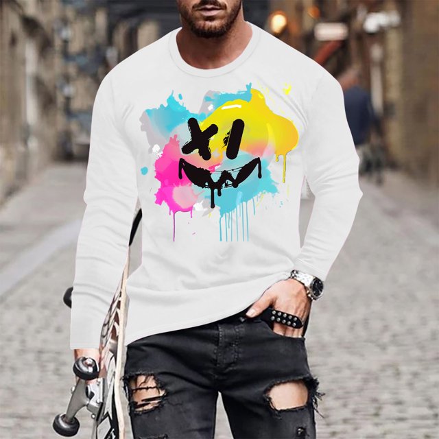 DecSea T-Shirts Hipster Hip Hop Déchirés Ourlet Rond Motif Imprimé Mode Tops