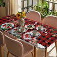 thumbnail image 3 of Red Plaid Gnomes Christmas Table Cloths for 4 Foot Rectangle Tables, Xmas Balls Tree Snowflake Patio Waterproof Elastic Fitted Tablecloths, Washable Rectangular Table Cover for Camping, 3 of 8